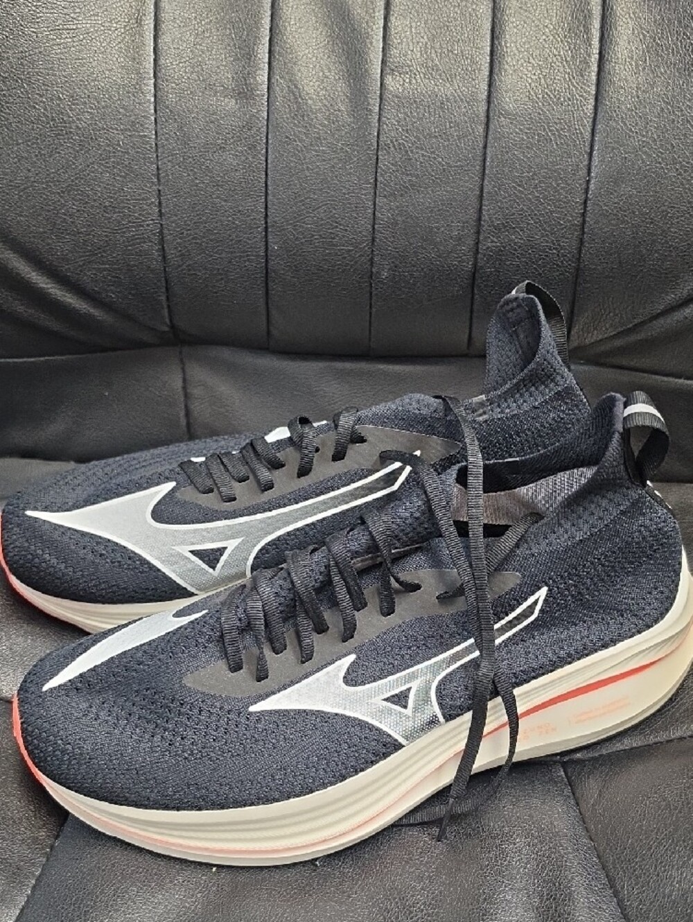 Mizuno Men's Athletic Running Shoes - Black with White & Coral Accents - Picture 3 of 5